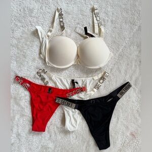 Victoria's Secret Women's Intimates Set - Cream, Red, and Black ( Bundle )